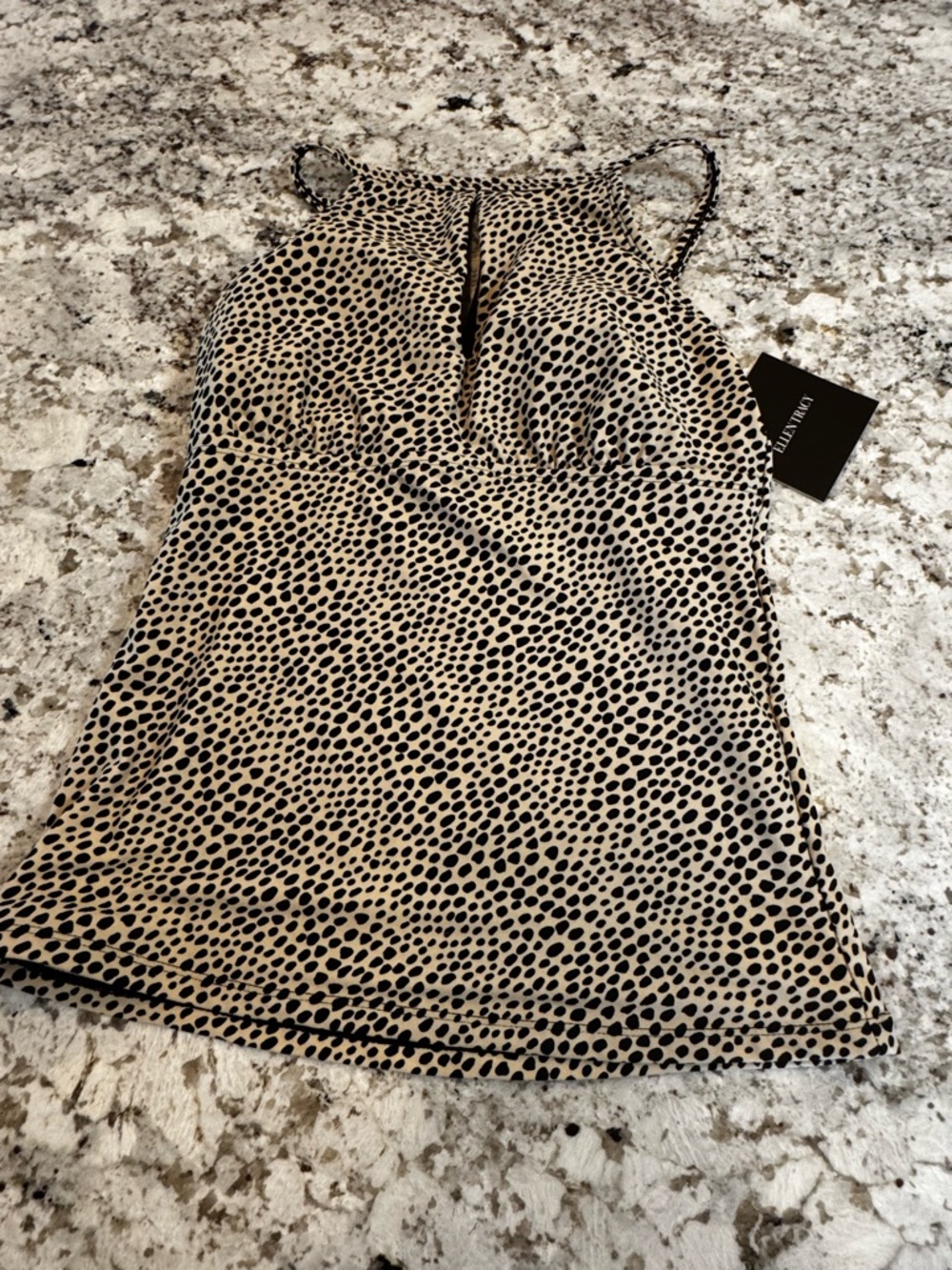 Ellen Tracy Leopard Swim Tankini Top with Keyhole Design